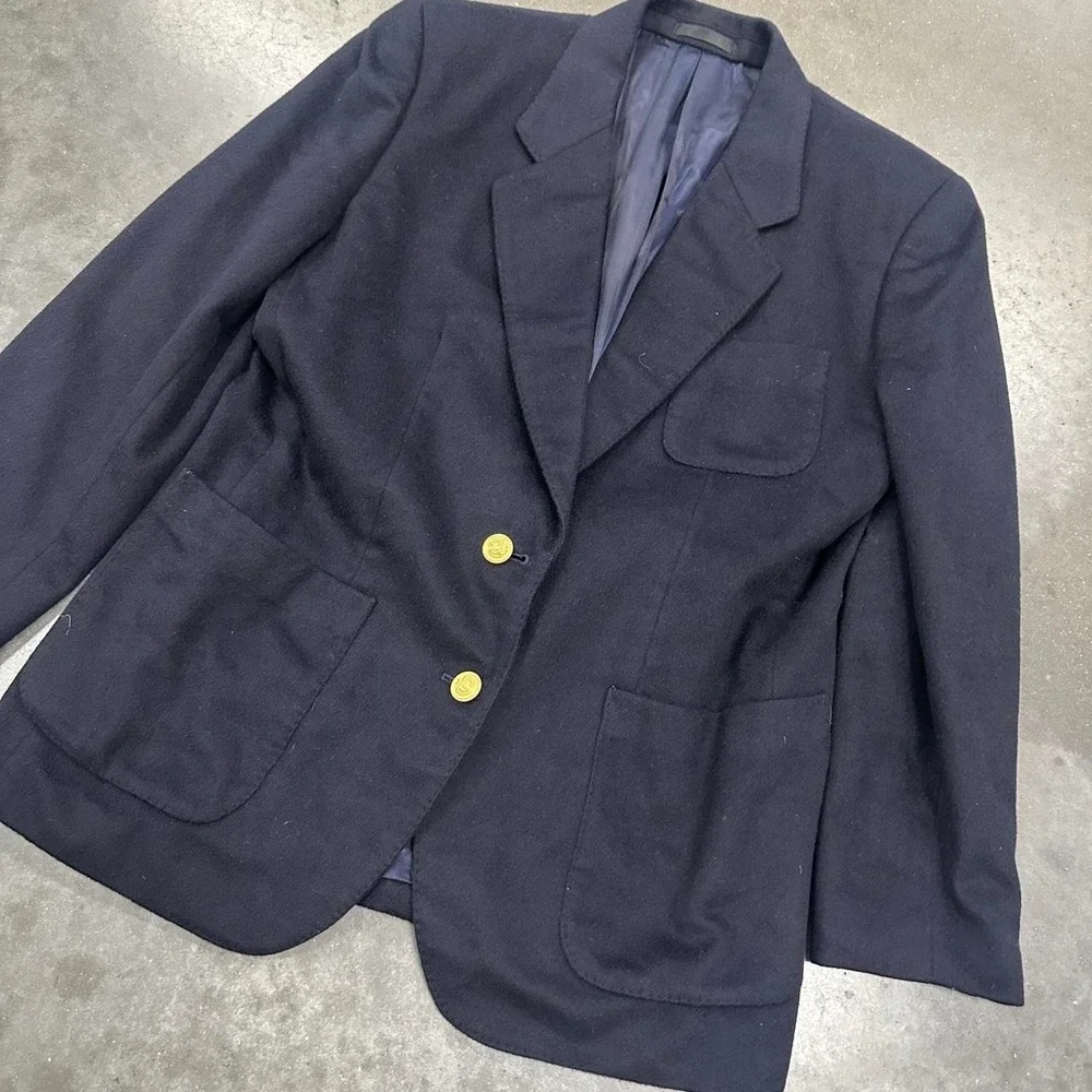 Burberrys' Vintage 2-Button 100% cashmere Navy Blue Blazer Jacket Size Large